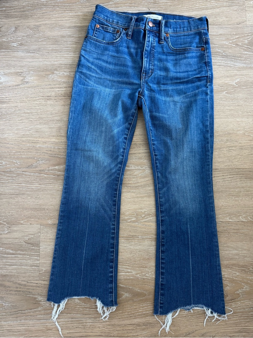 Madewell Cali Demi Boot Jeans 27 High Rise Raw Hem Crop Medium Wash